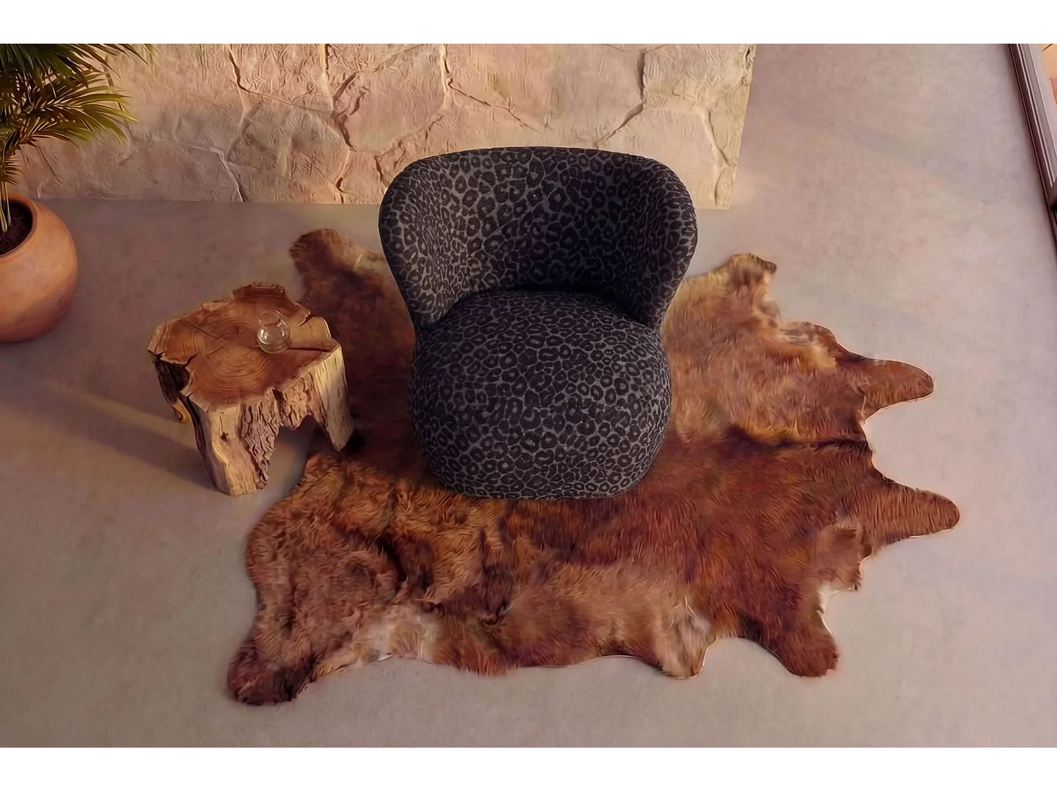 CAPRI - Fauteuil tissu imprimé animalier - Noir