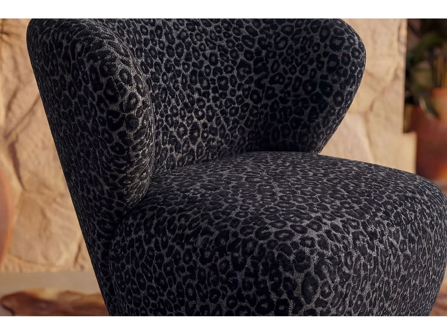 CAPRI - Fauteuil tissu imprimé animalier - Noir