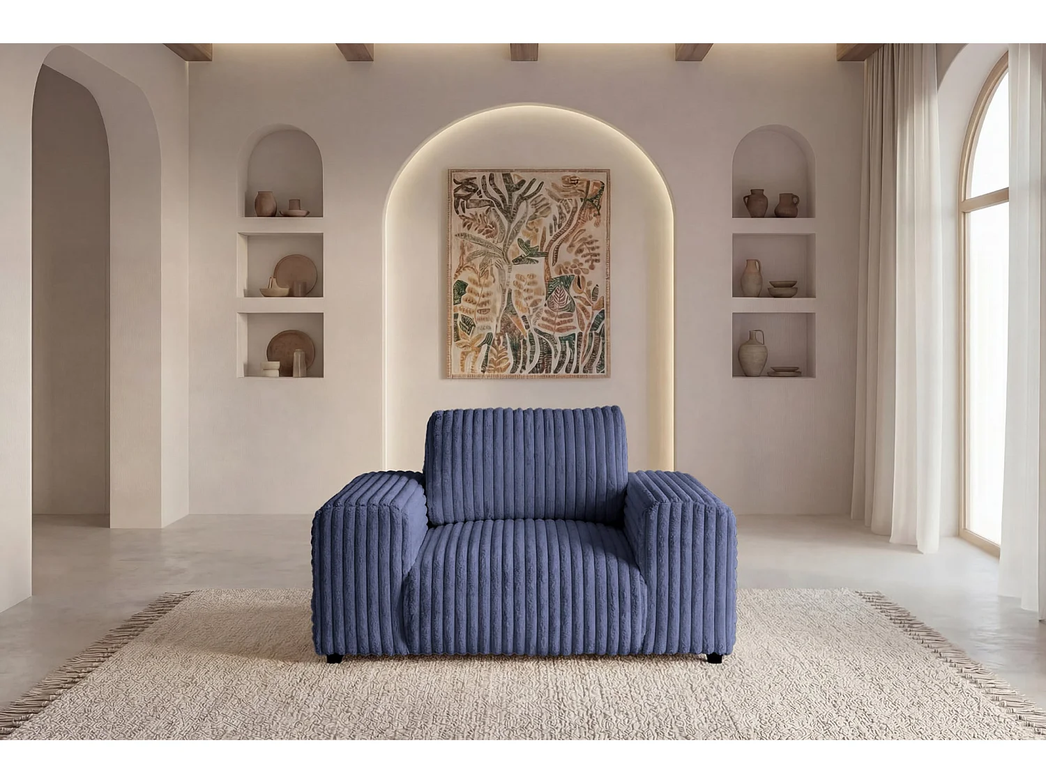 CAISA - Fauteuil en velours côtelé - Bleu