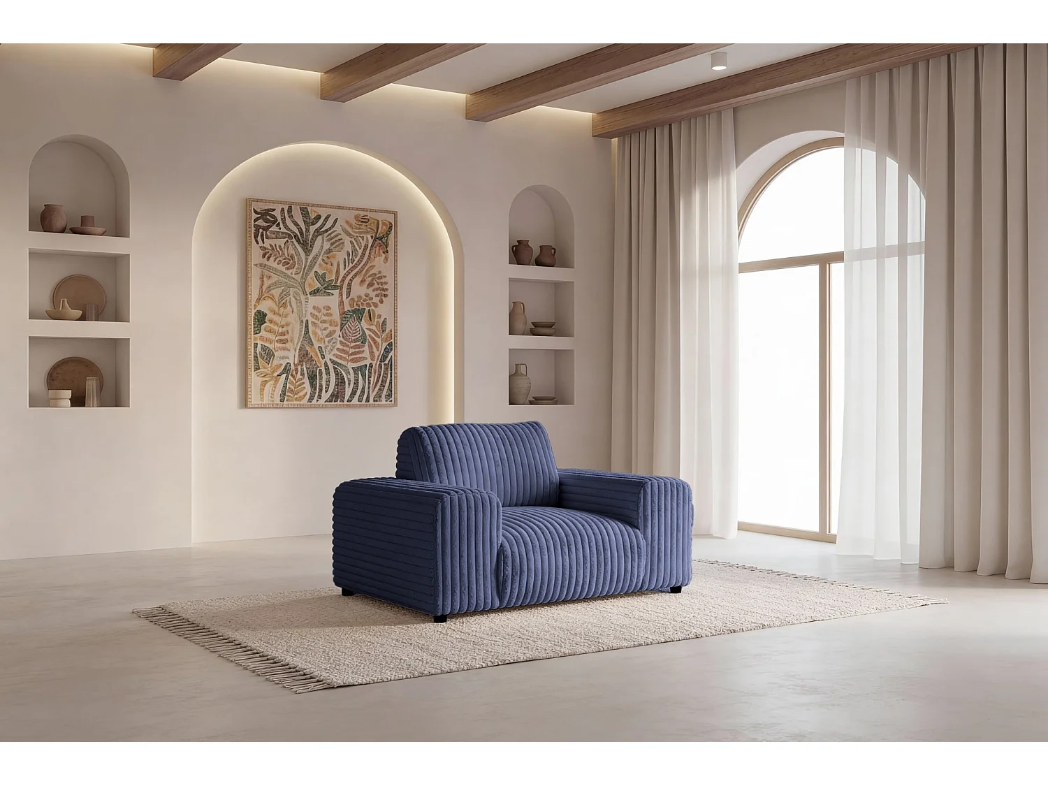 CAISA - Fauteuil en velours côtelé - Bleu