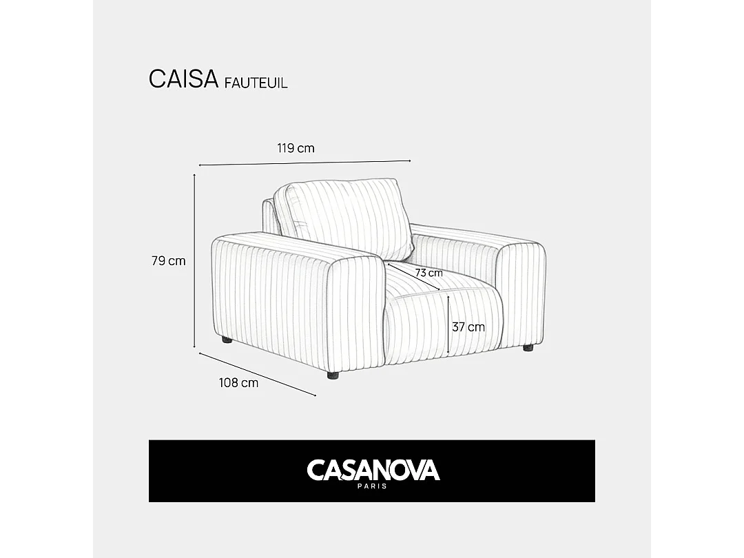CAISA - Fauteuil en velours côtelé - Bleu