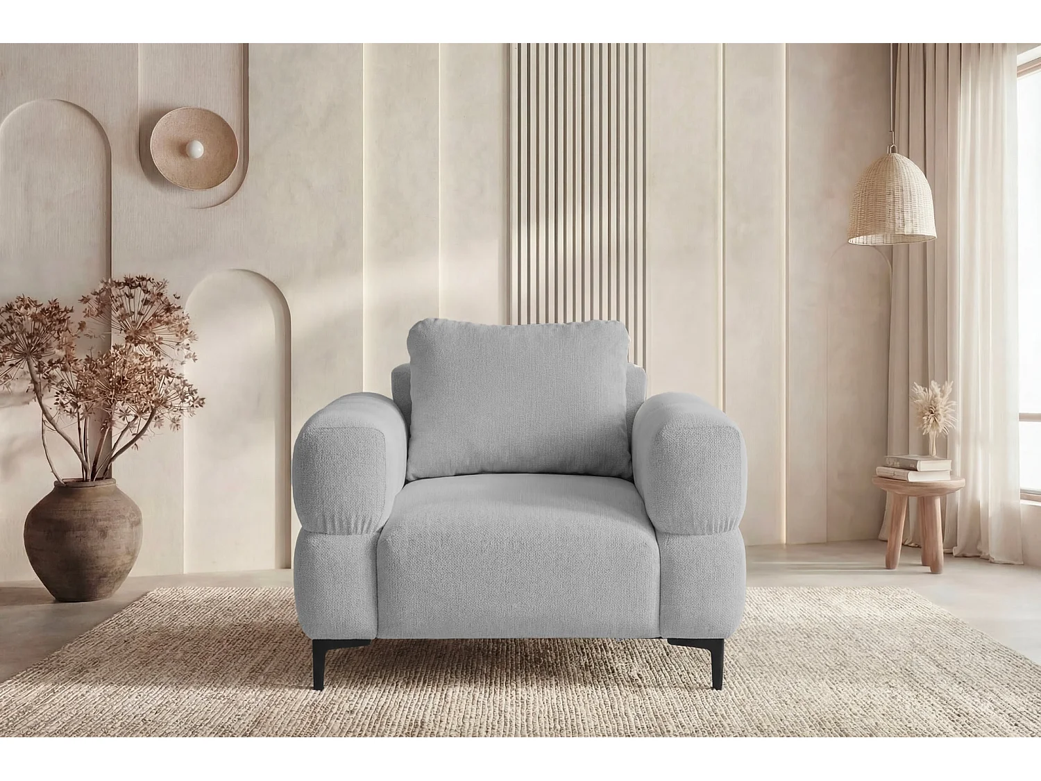 ELTON - Fauteuil en tissu lisse - Gris clair