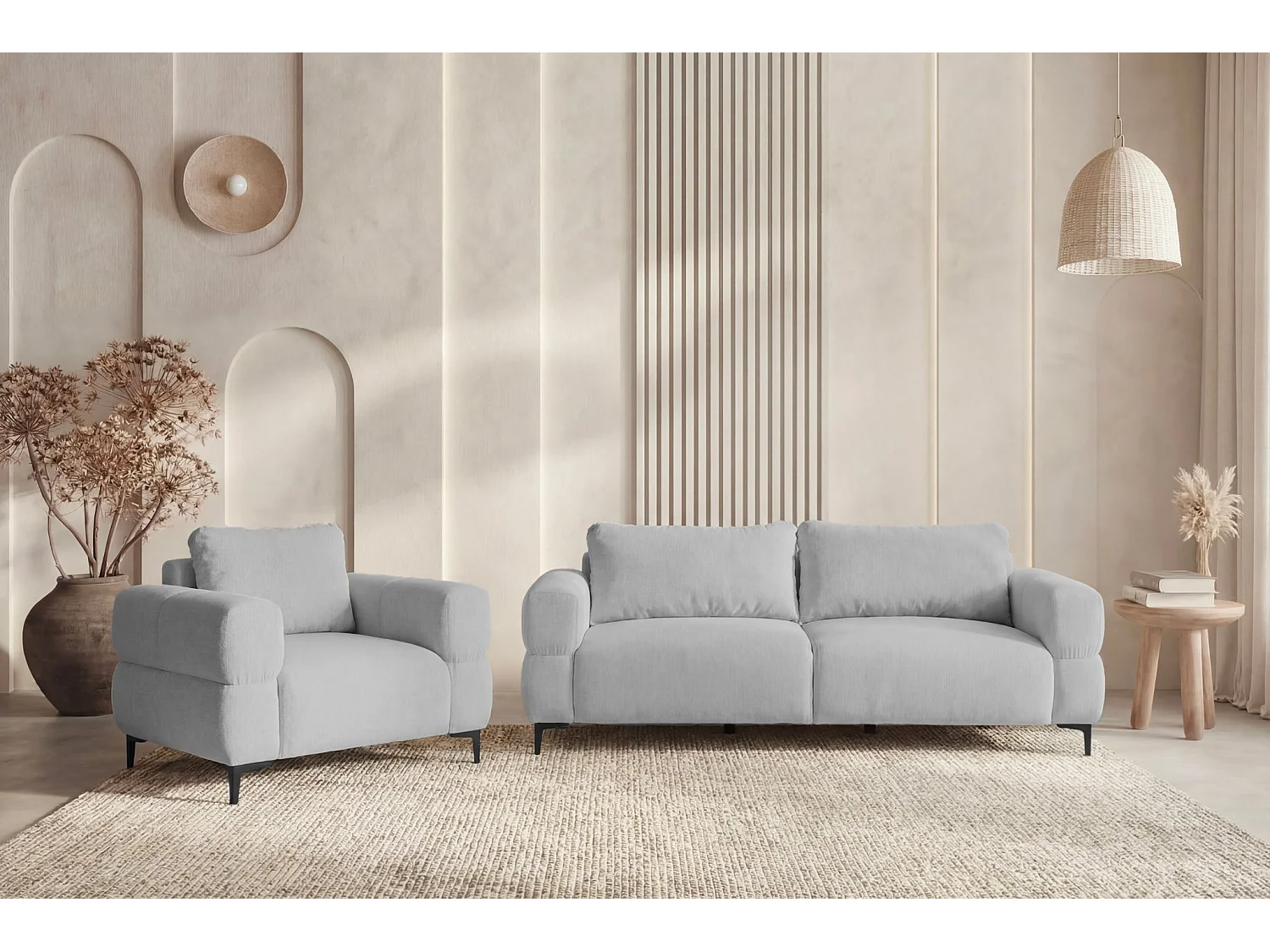 ELTON - Fauteuil en tissu lisse - Gris clair