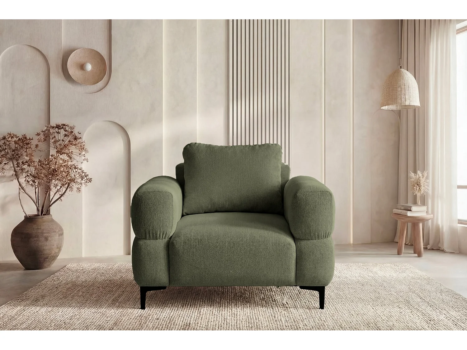 ELTON - Fauteuil en tissu lisse - Vert