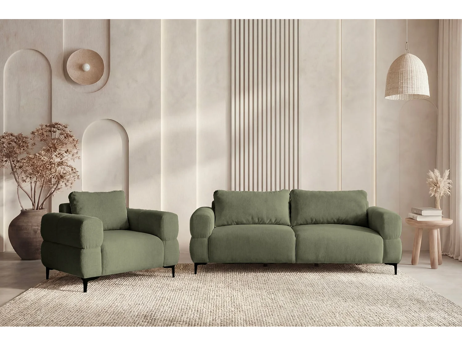 ELTON - Fauteuil en tissu lisse - Vert