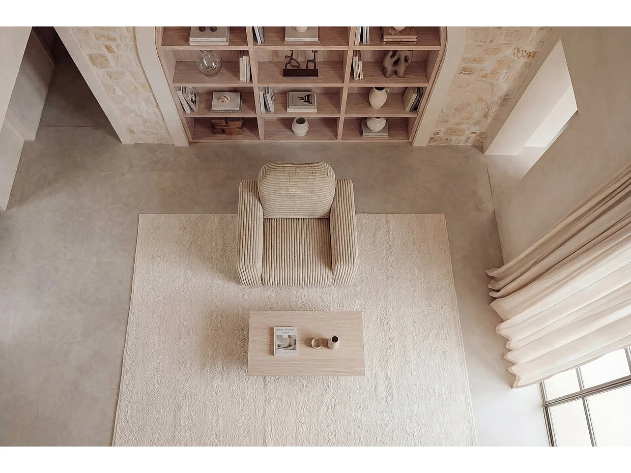 ELVIS - Fauteuil gros velours côtelé - Beige