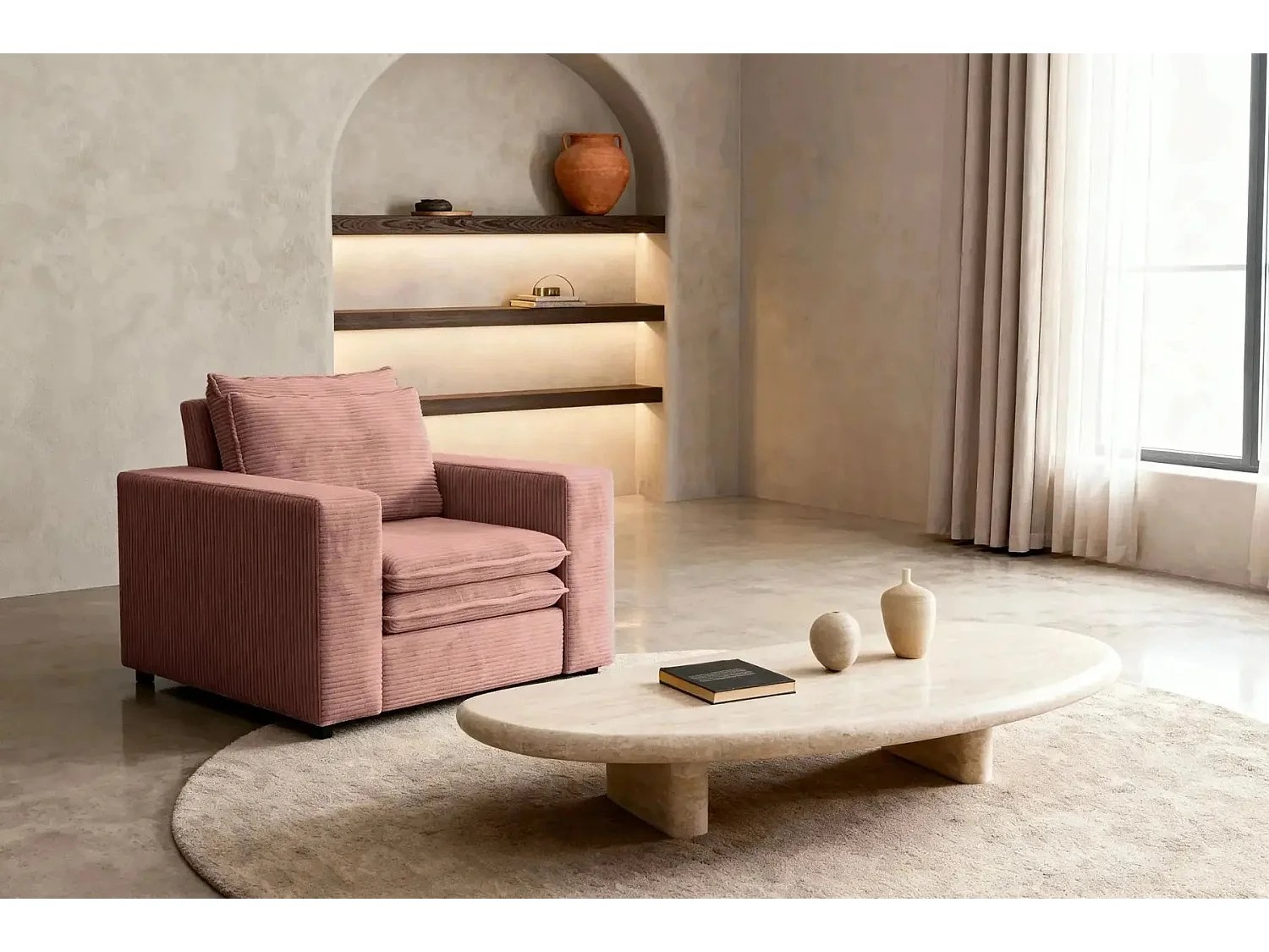 OSCAR - Fauteuil en velours côtelé - Rose