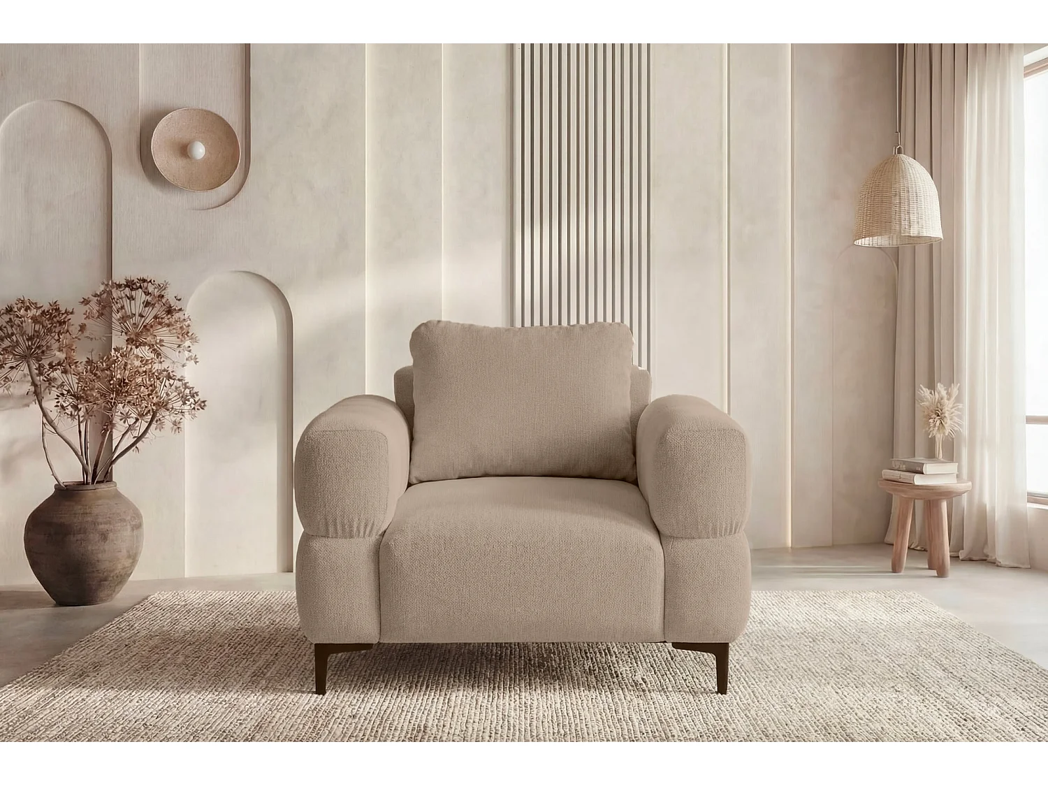 ELTON - Fauteuil en tissu lisse - Café