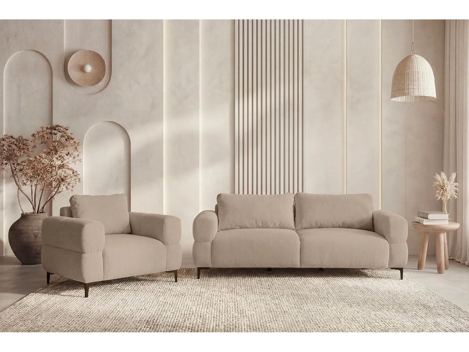 ELTON - Fauteuil en tissu lisse - Café