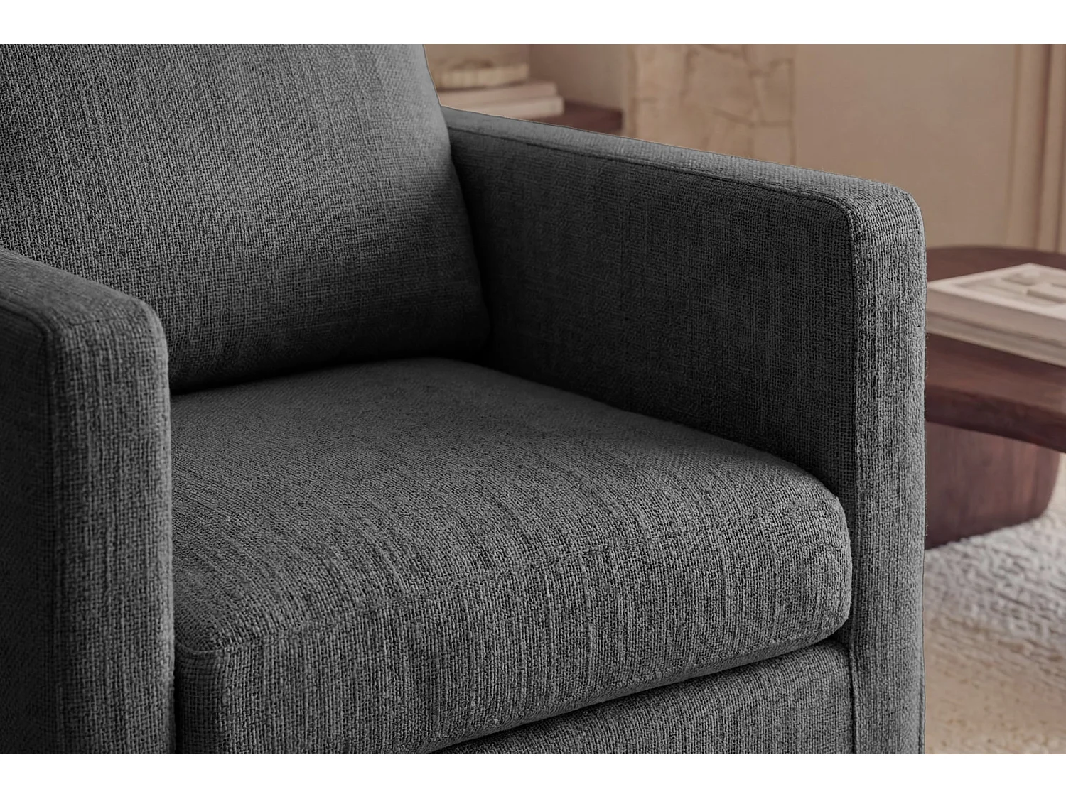 LEONIE - Fauteuil tissu chenille déhoussable - Gris foncé