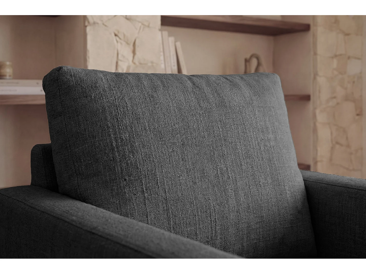 LEONIE - Fauteuil tissu chenille déhoussable - Gris foncé