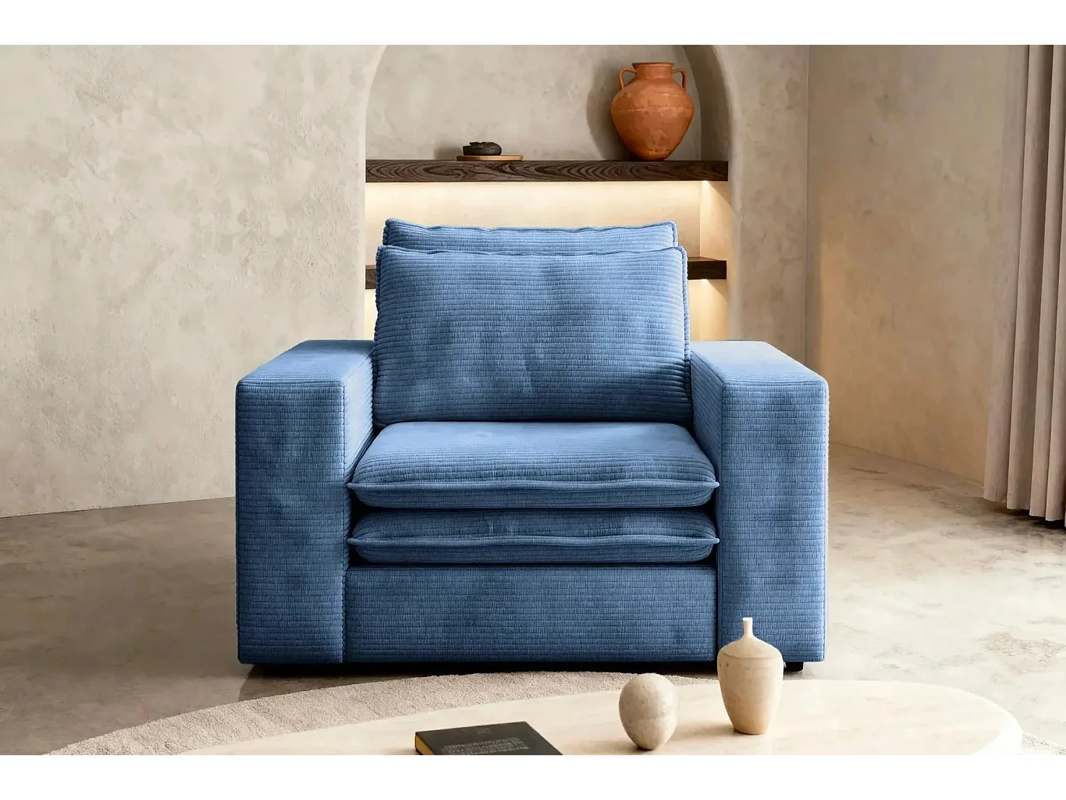 OSCAR - Fauteuil en velours côtelé - Bleu