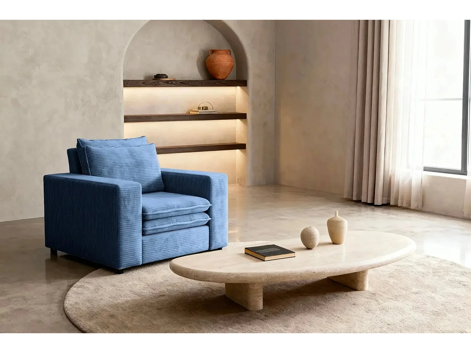 OSCAR - Fauteuil en velours côtelé - Bleu