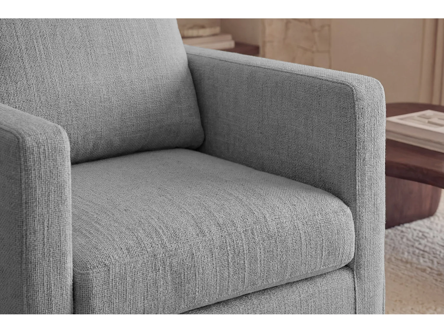 LEONIE - Fauteuil tissu chenille déhoussable - Gris clair