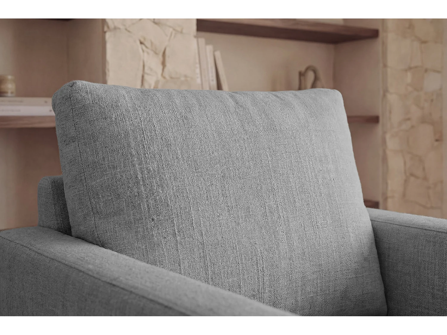 LEONIE - Fauteuil tissu chenille déhoussable - Gris clair
