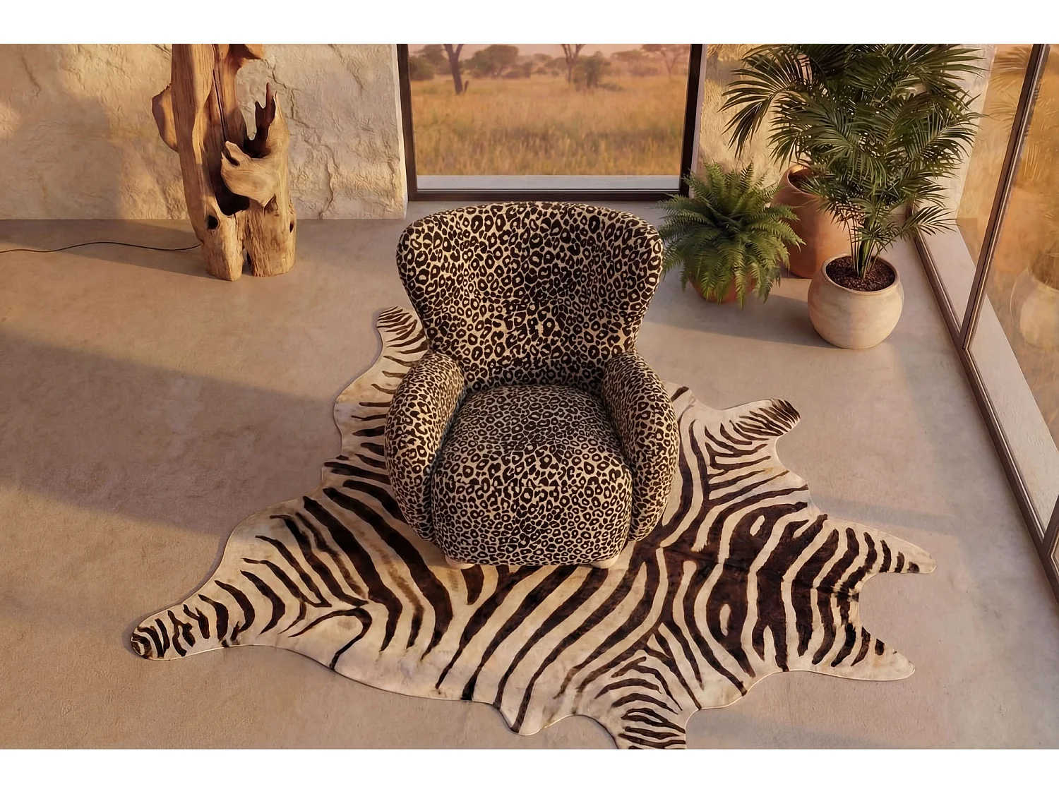 LILI - Fauteuil tissu imprimé animalier - Café