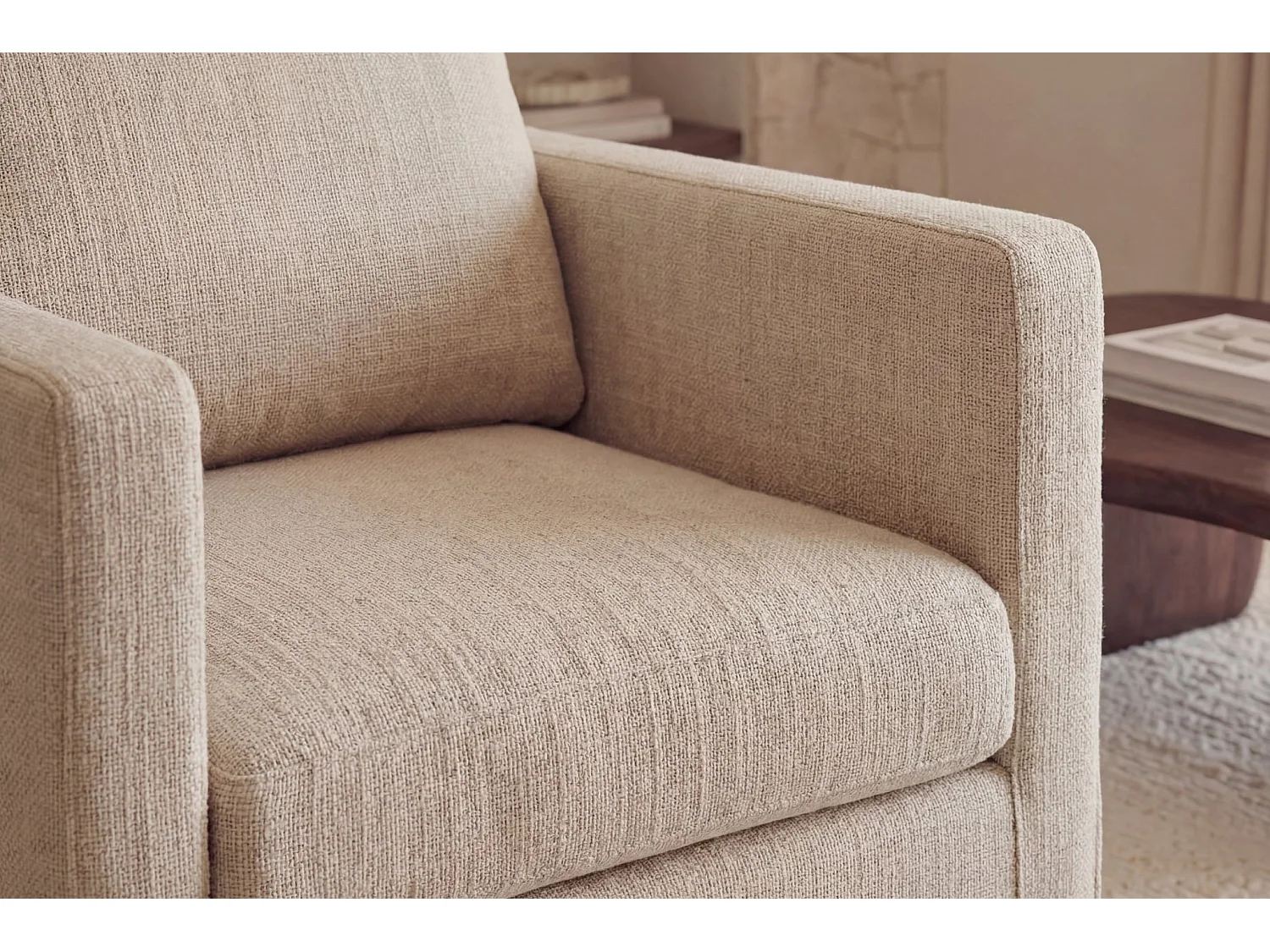 LEONIE - Fauteuil tissu chenille déhoussable - Beige