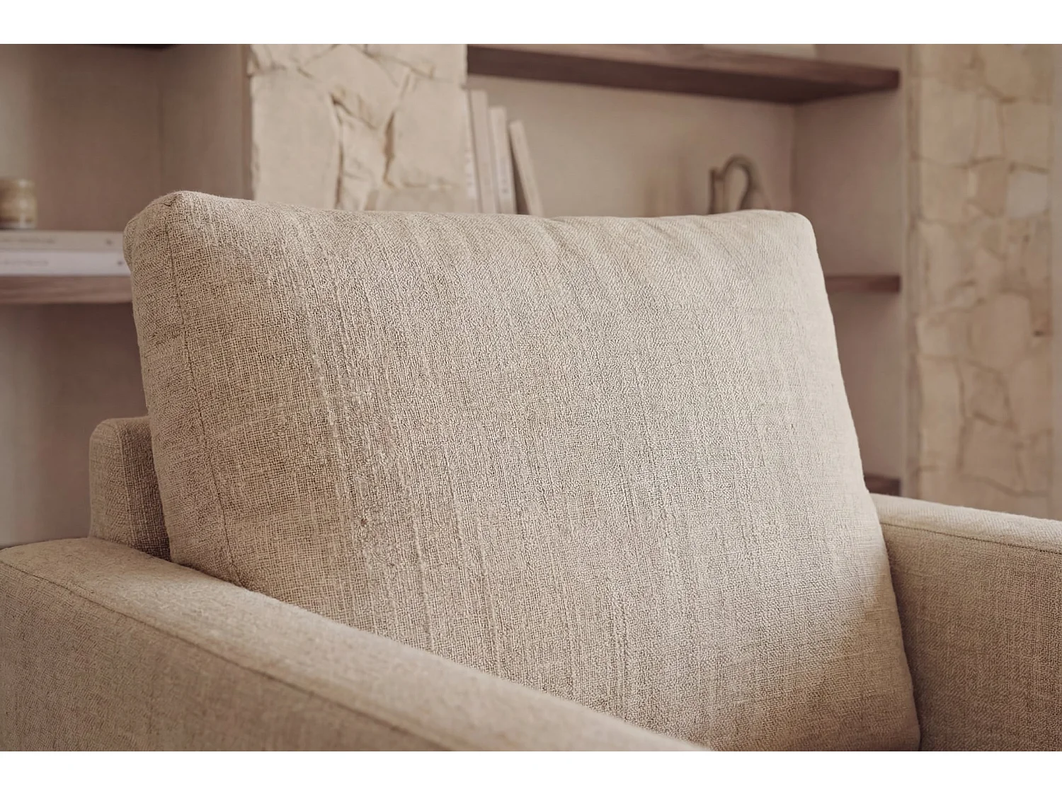 LEONIE - Fauteuil tissu chenille déhoussable - Beige