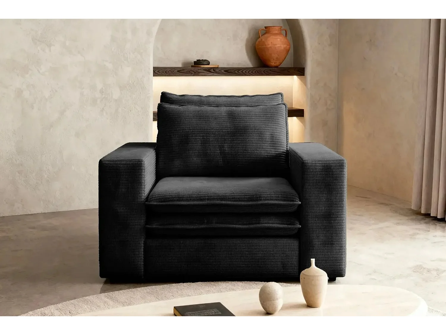 OSCAR - Fauteuil en velours côtelé - Noir