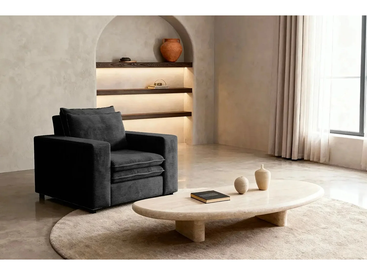 OSCAR - Fauteuil en velours côtelé - Noir