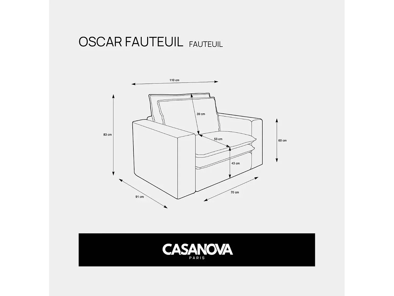 OSCAR - Fauteuil en velours côtelé - Noir
