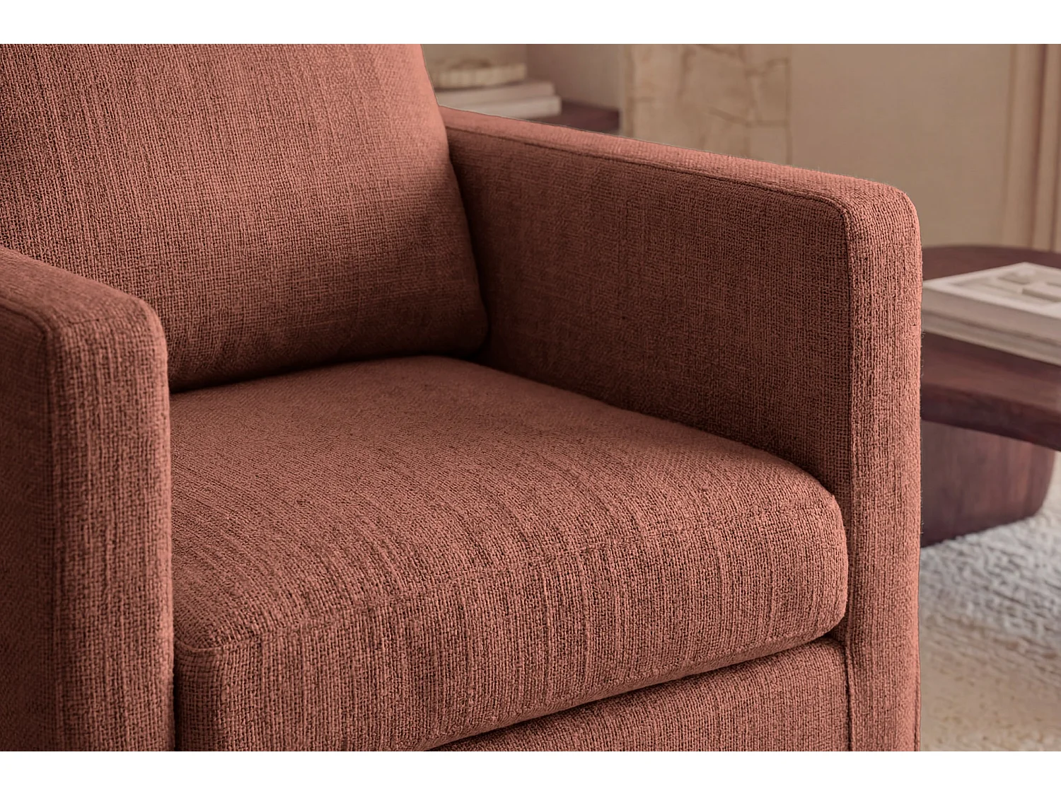LEONIE - Fauteuil tissu chenille déhoussable - Terracotta