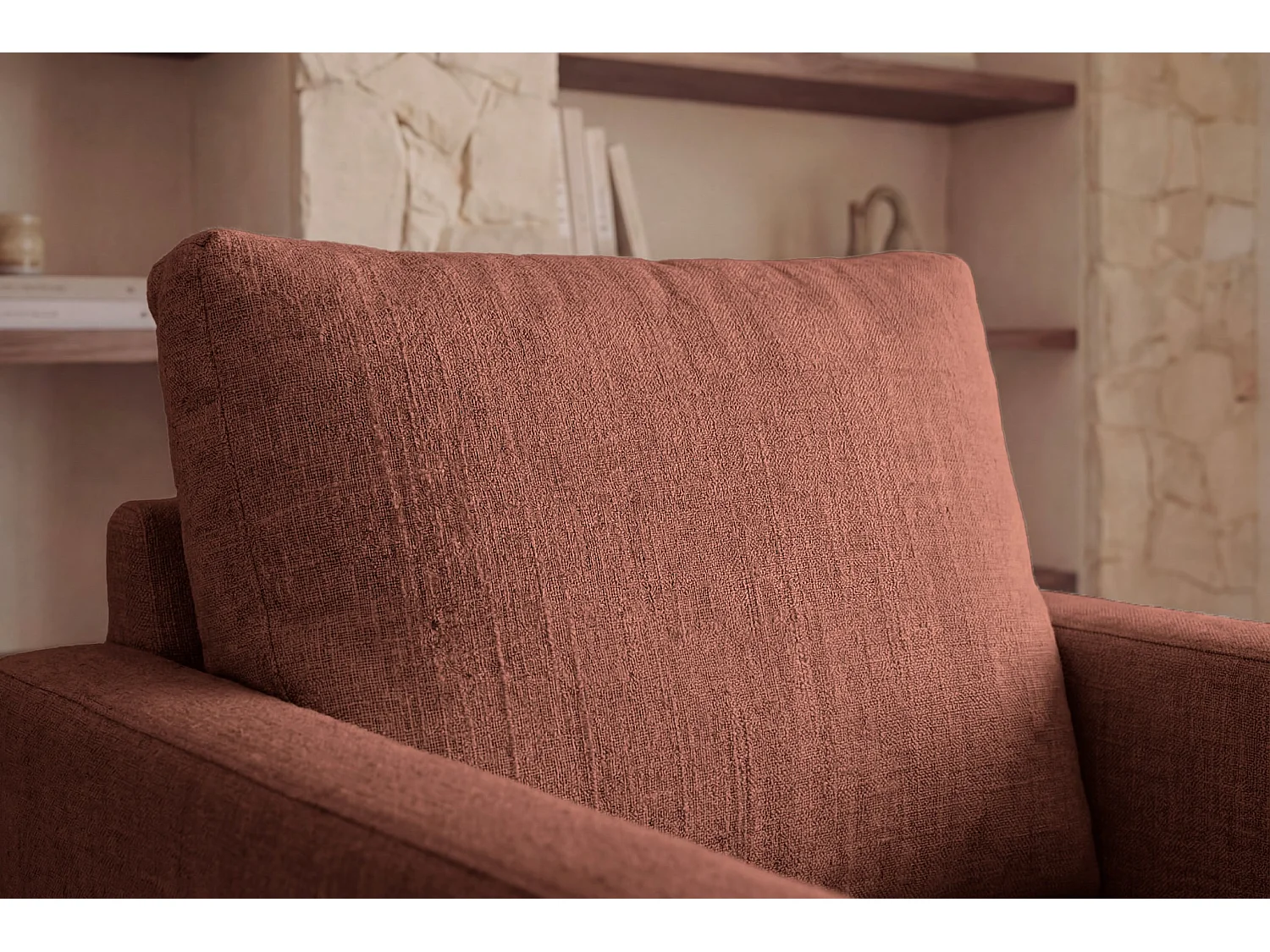 LEONIE - Fauteuil tissu chenille déhoussable - Terracotta