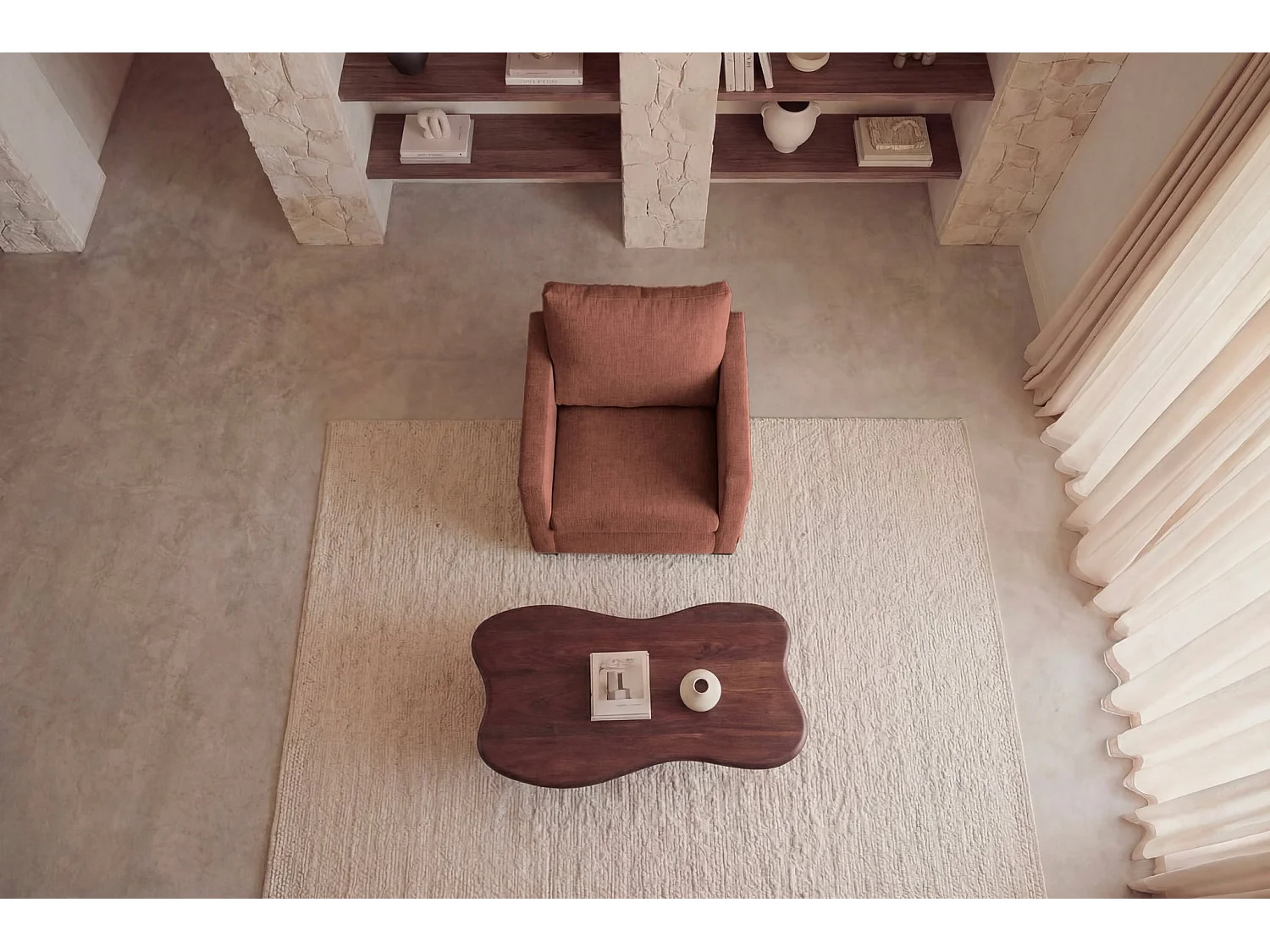 LEONIE - Fauteuil tissu chenille déhoussable - Terracotta