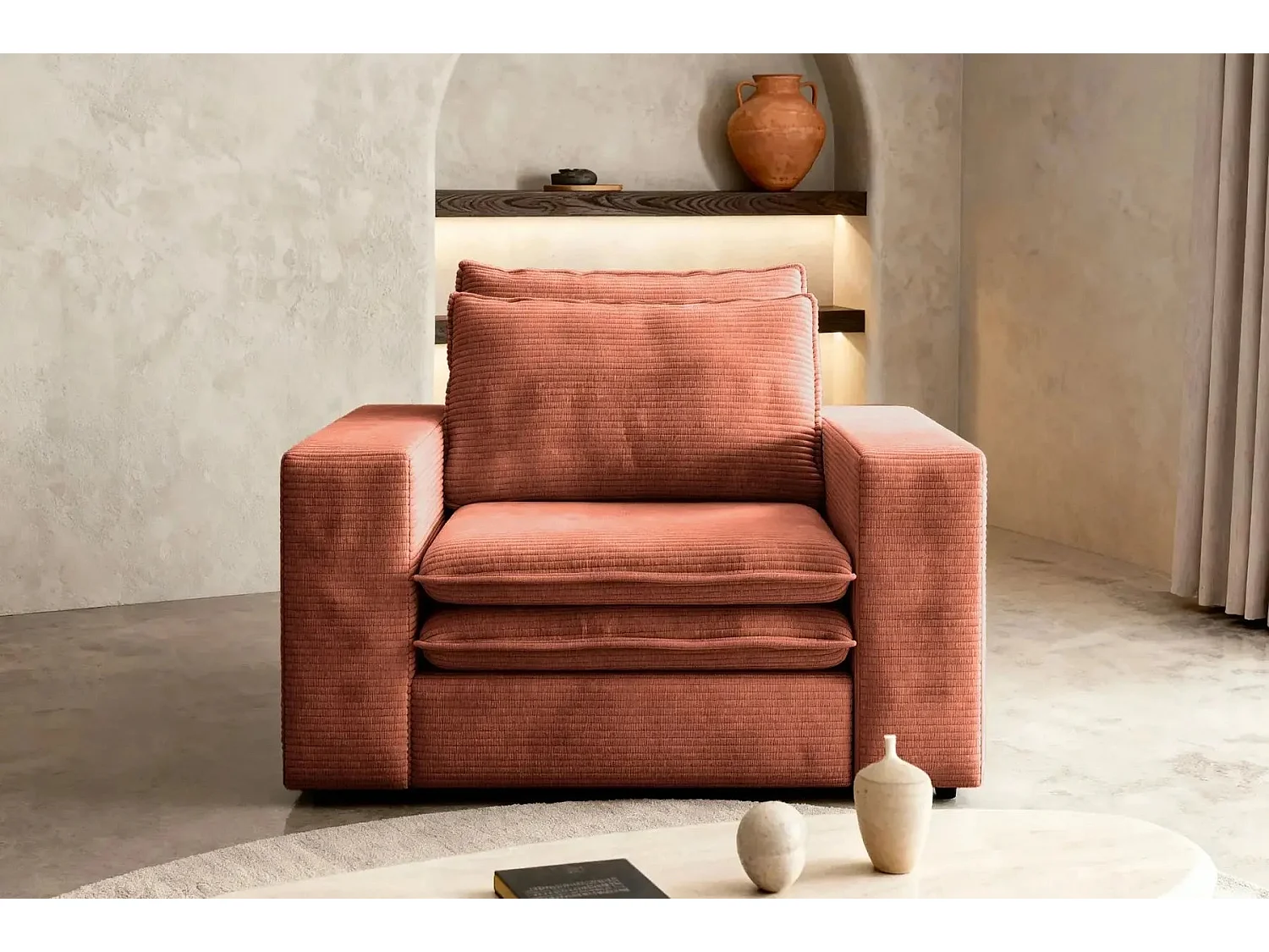 OSCAR - Fauteuil en velours côtelé - Terracotta