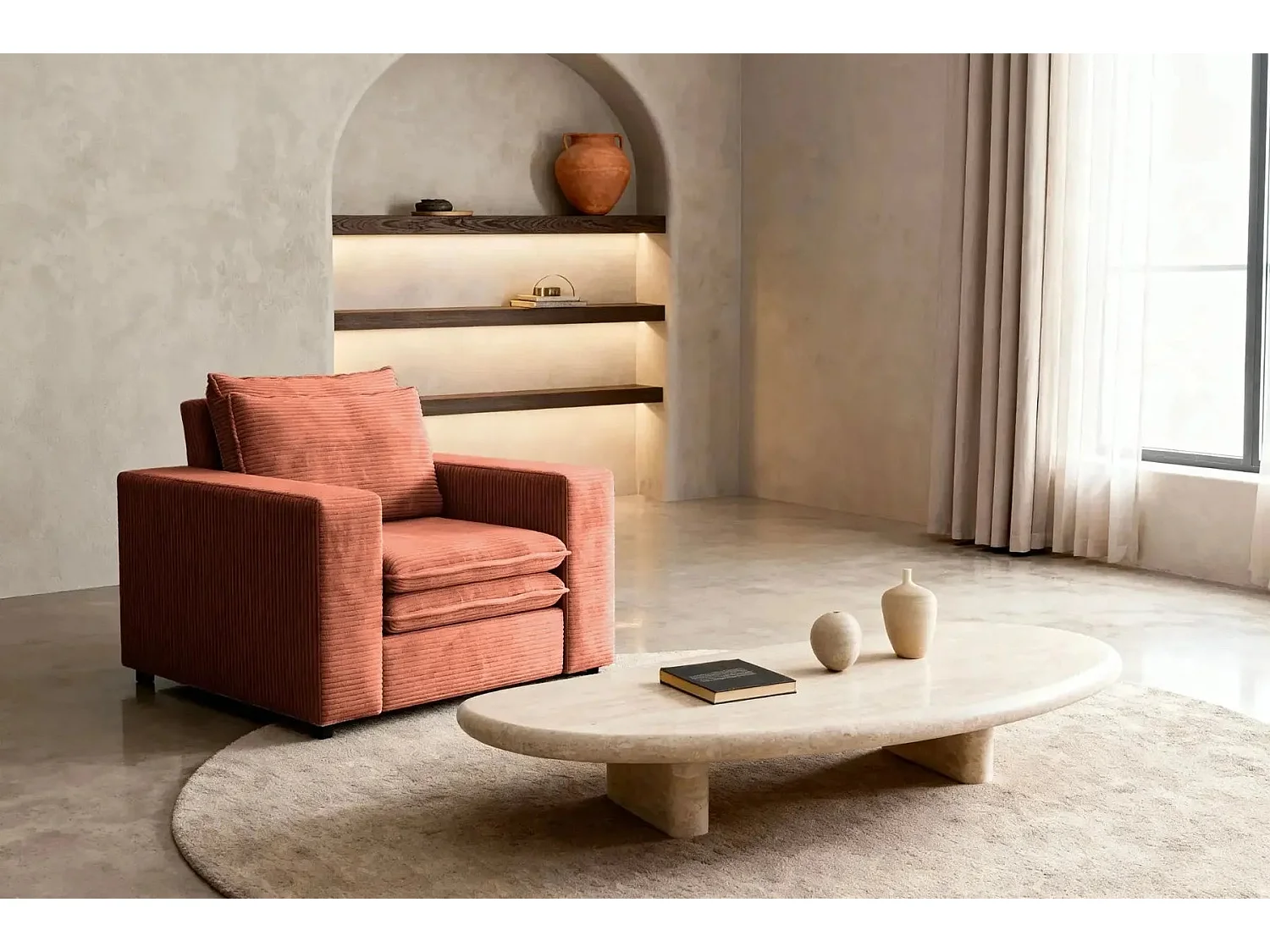 OSCAR - Fauteuil en velours côtelé - Terracotta