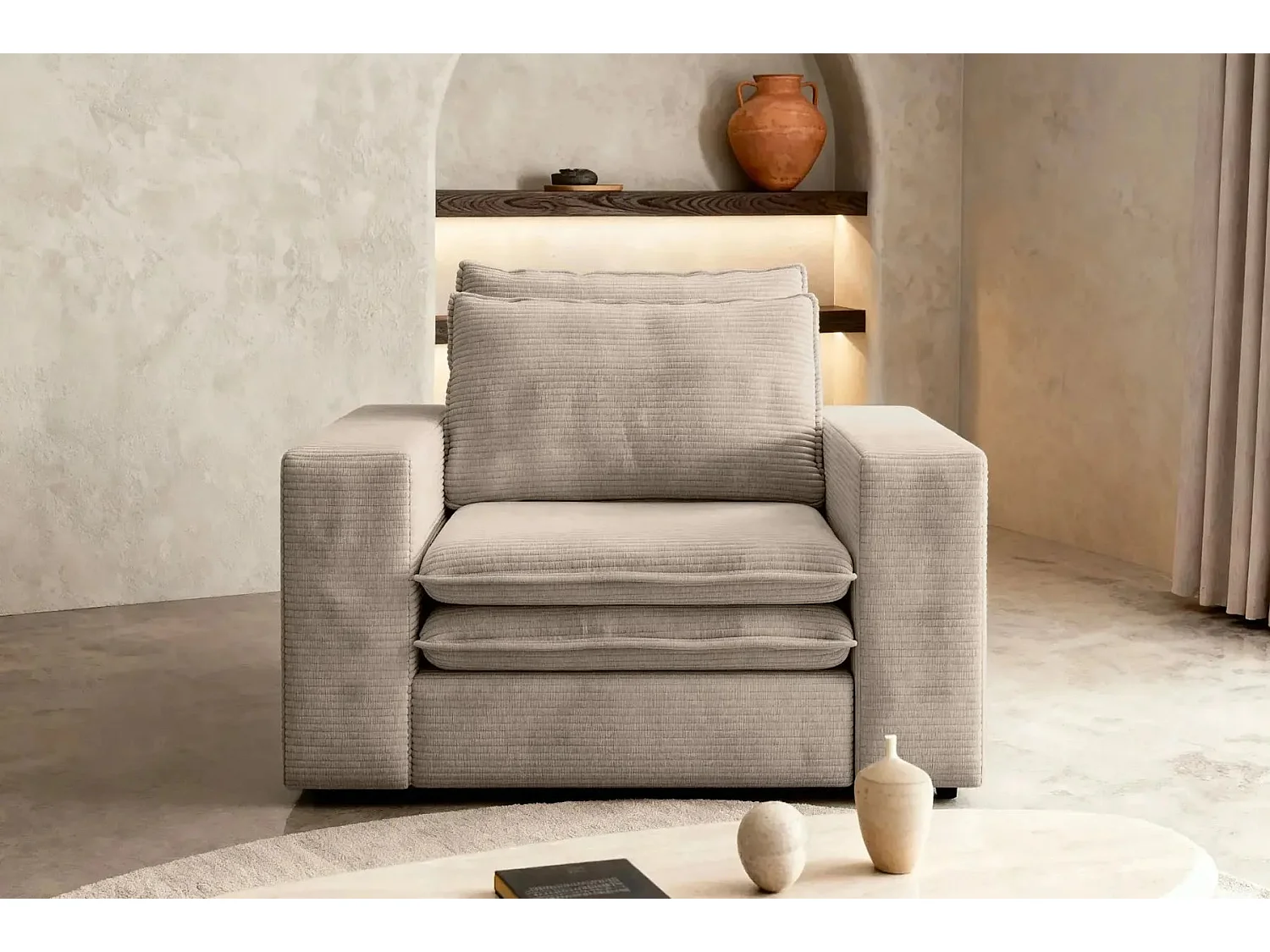 OSCAR - Fauteuil en velours côtelé - Taupe