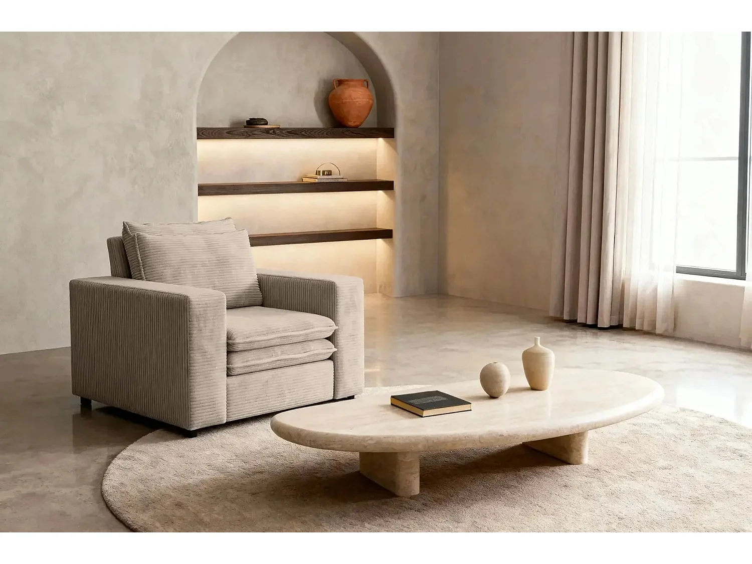 OSCAR - Fauteuil en velours côtelé - Taupe