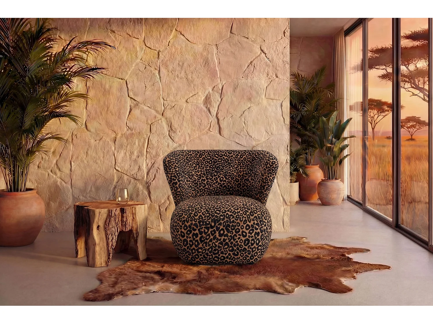 CAPRI - Stoffen fauteuil met dierenprint - Terracotta