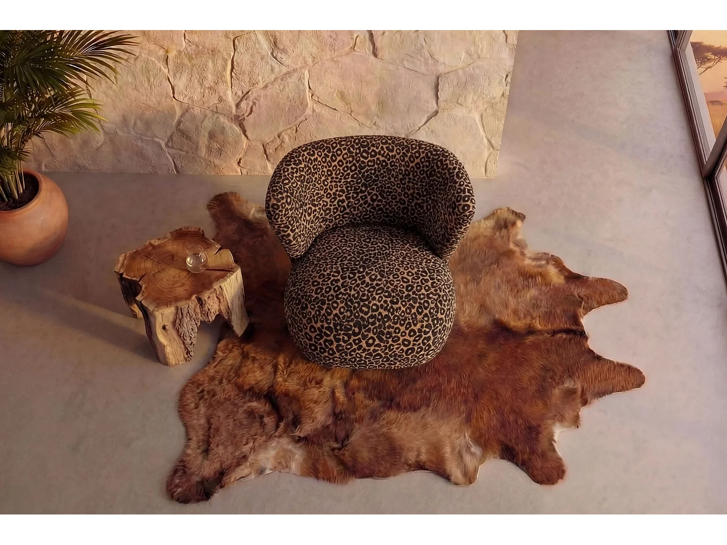 CAPRI - Stoffen fauteuil met dierenprint - Terracotta