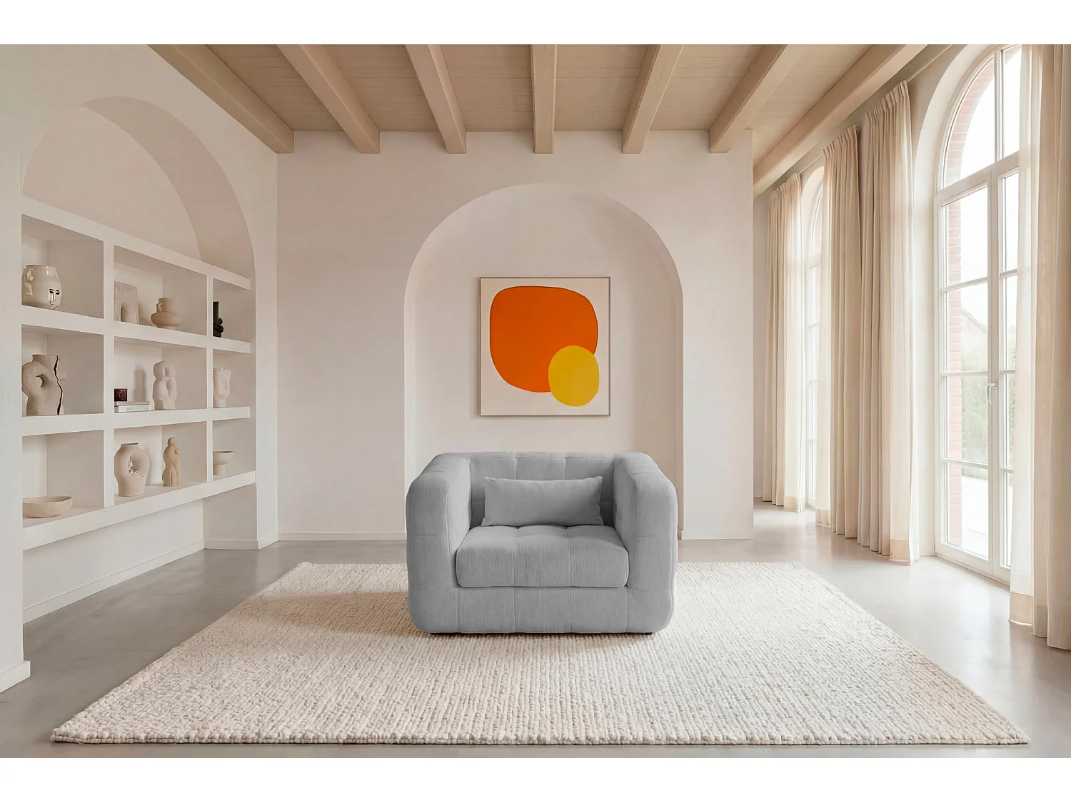 ARLETTE - Fauteuil in chenille stof - Lichtgrijs