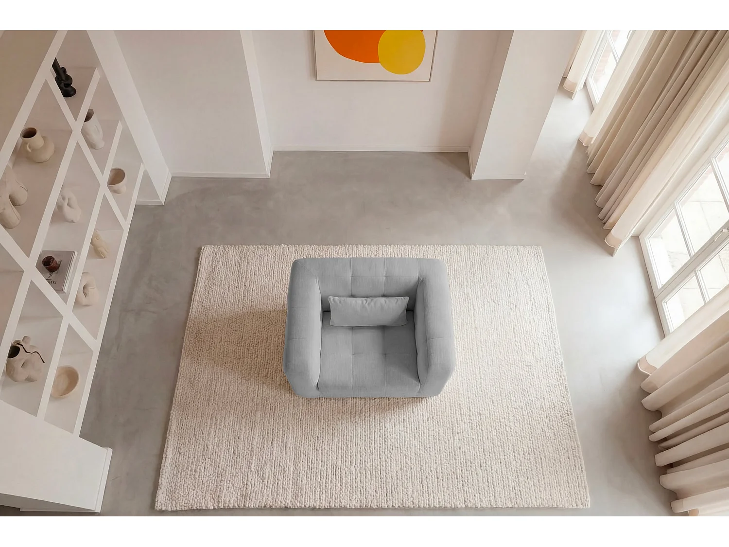 ARLETTE - Fauteuil in chenille stof - Lichtgrijs