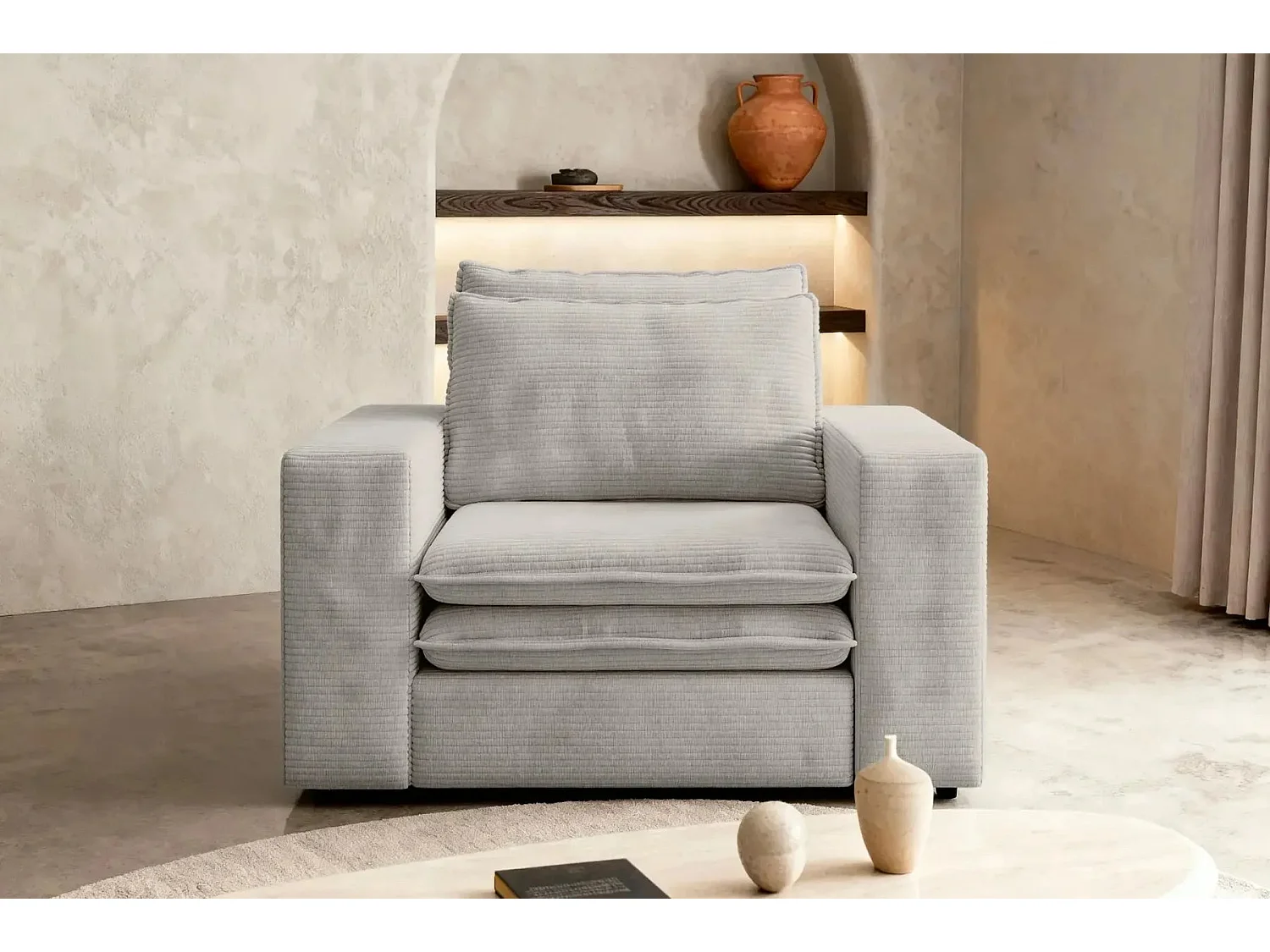 OSCAR - Fauteuil en velours côtelé - Beige