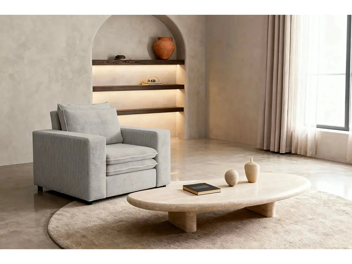 OSCAR - Fauteuil en velours côtelé - Beige