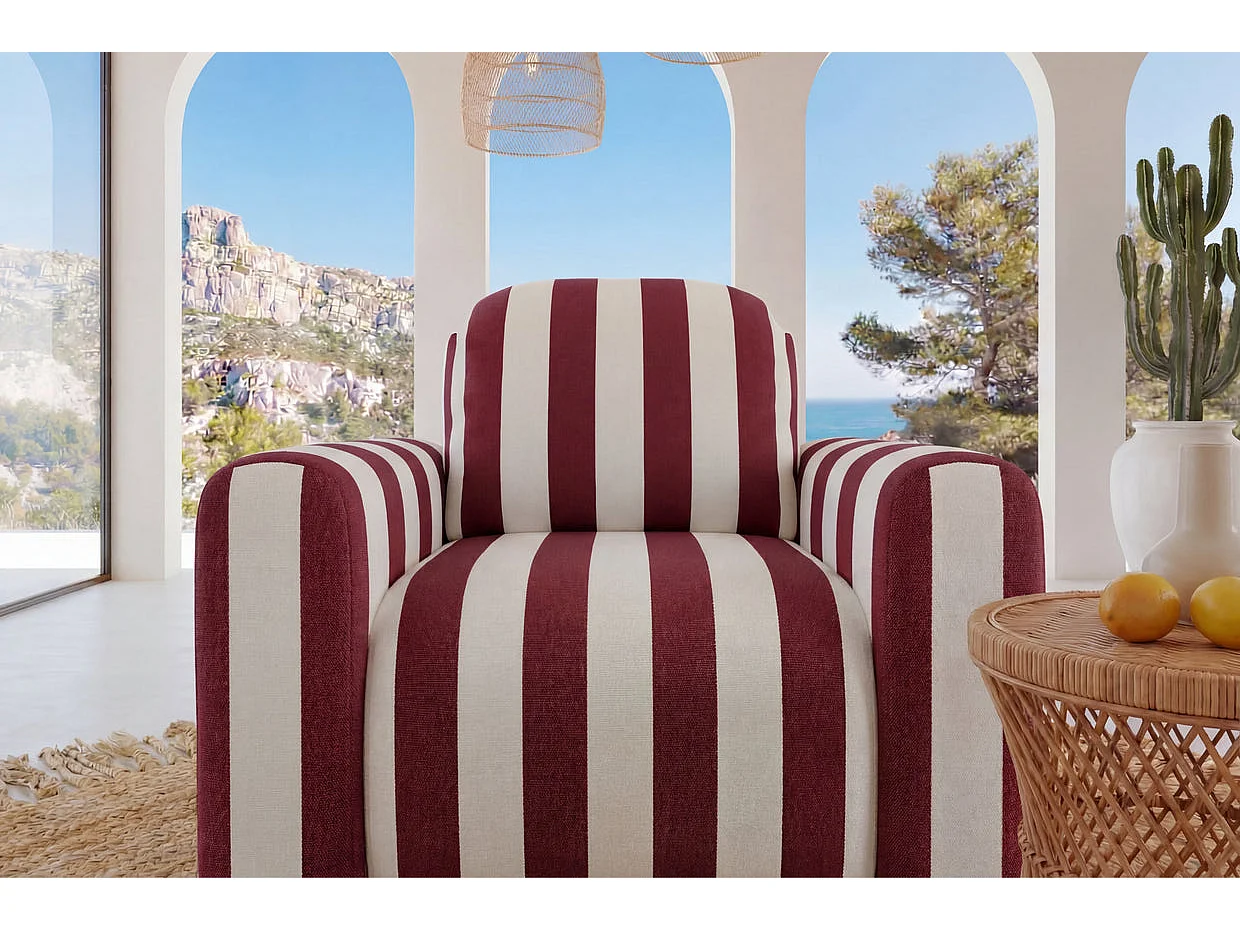 ELVIS - Fauteuil tissu rayé Terracotta