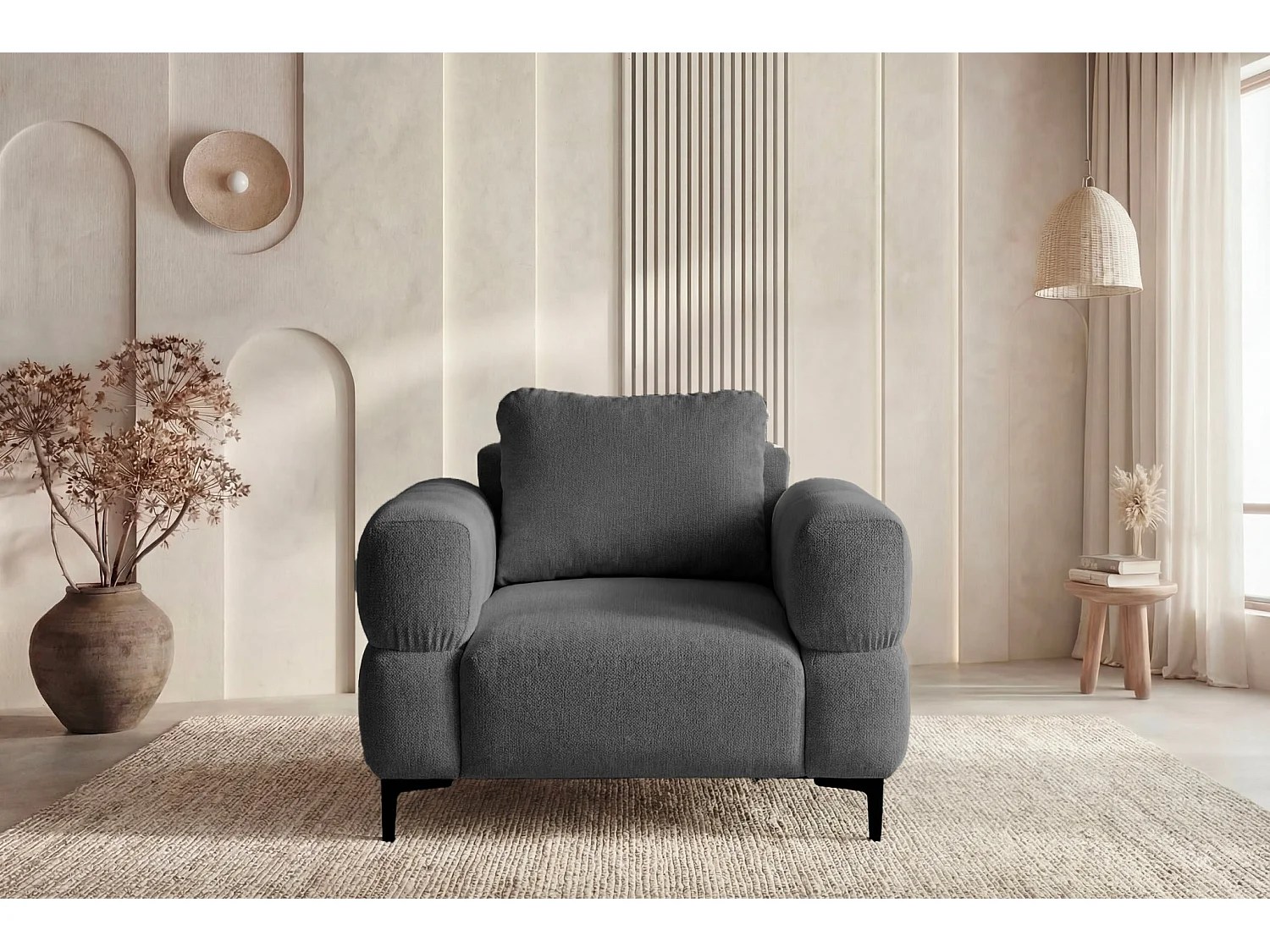 ELTON - Fauteuil en tissu lisse - Gris foncé