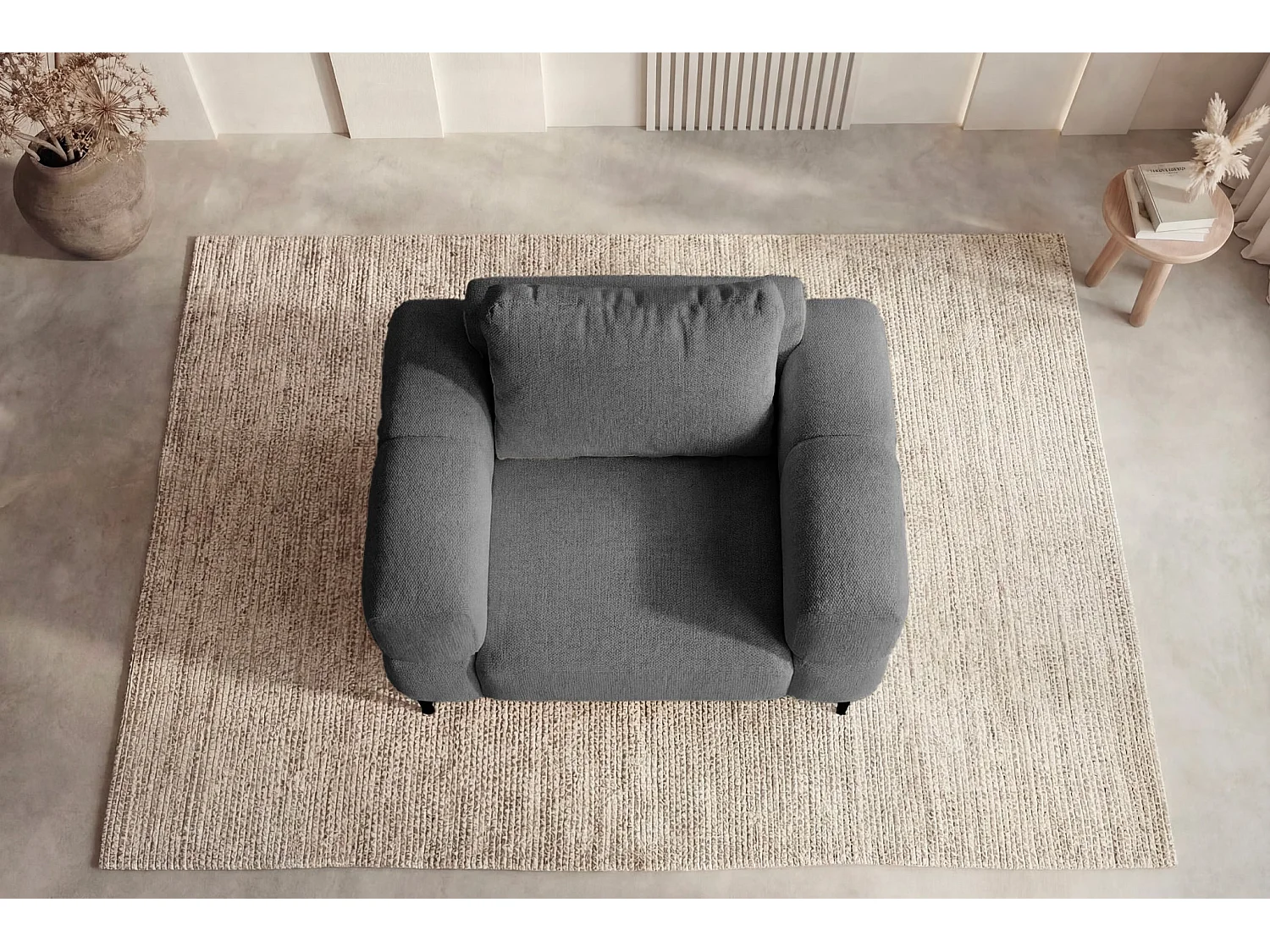 ELTON - Fauteuil en tissu lisse - Gris foncé