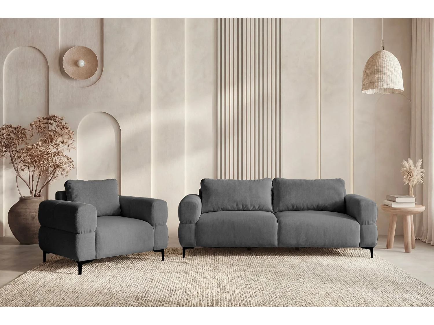 ELTON - Fauteuil en tissu lisse - Gris foncé