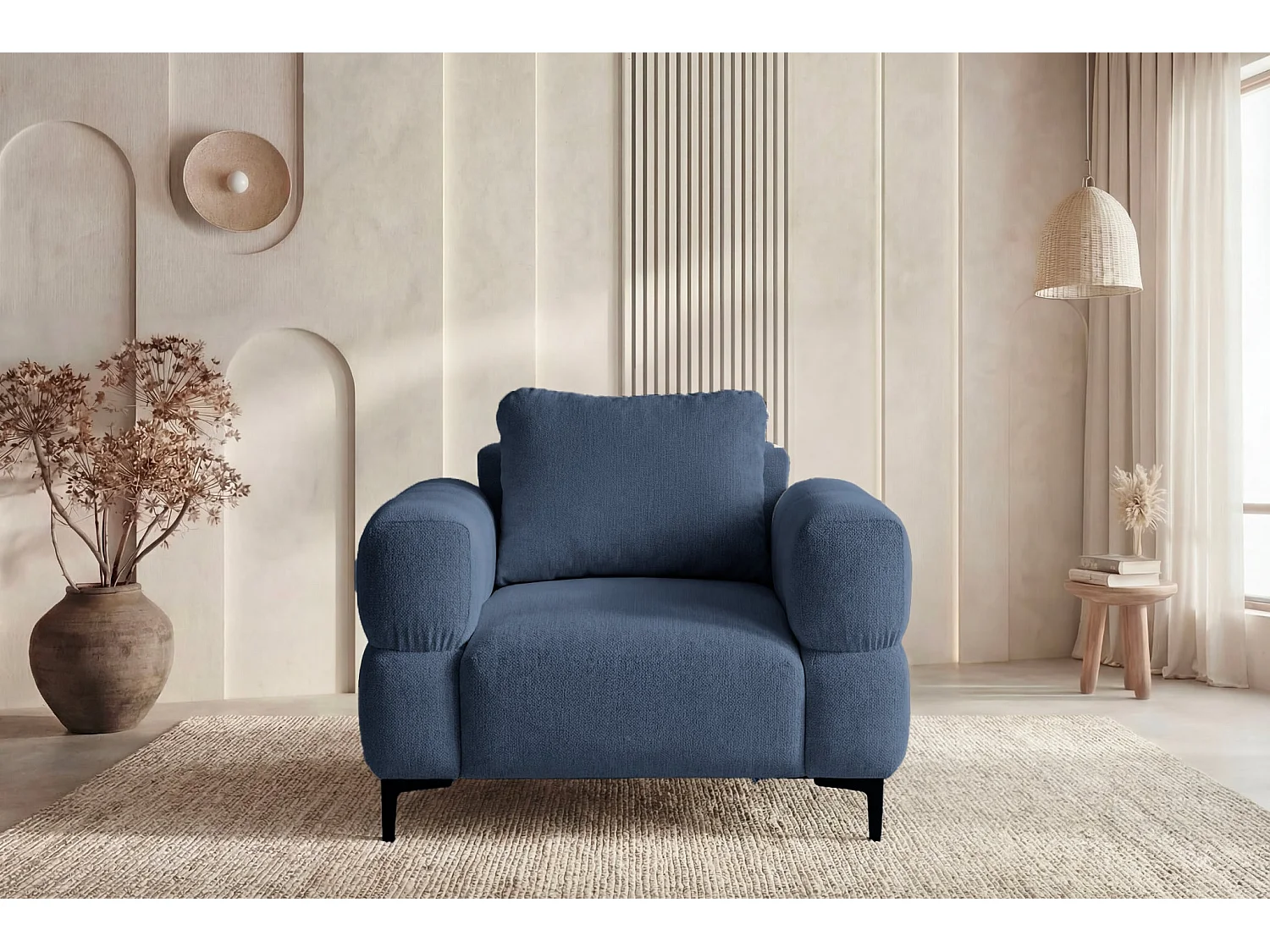 ELTON - Fauteuil en tissu lisse - Bleu