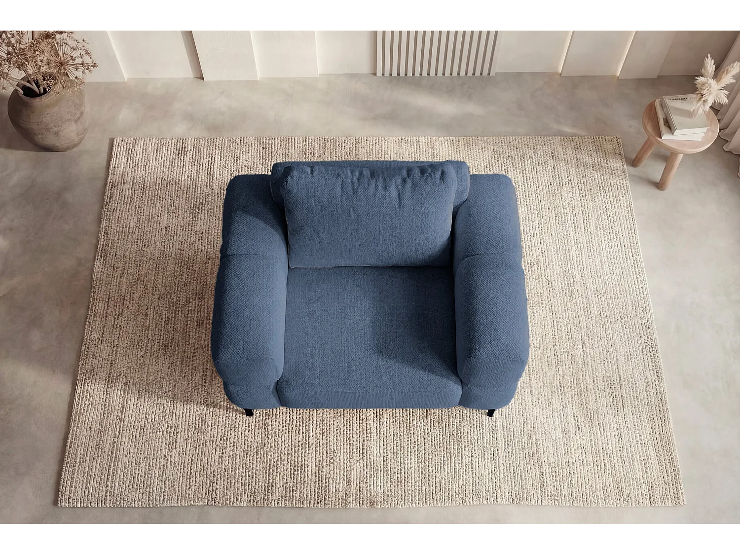 ELTON - Fauteuil en tissu lisse - Bleu