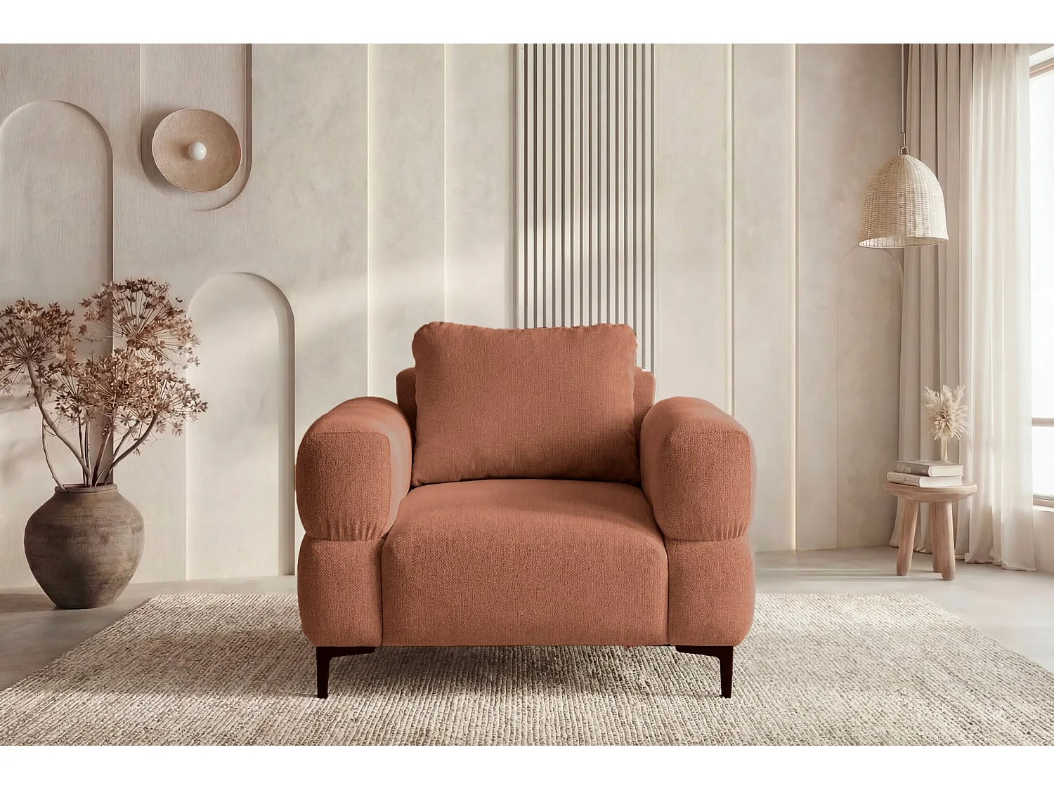 ELTON - Fauteuil en tissu lisse - Terracotta