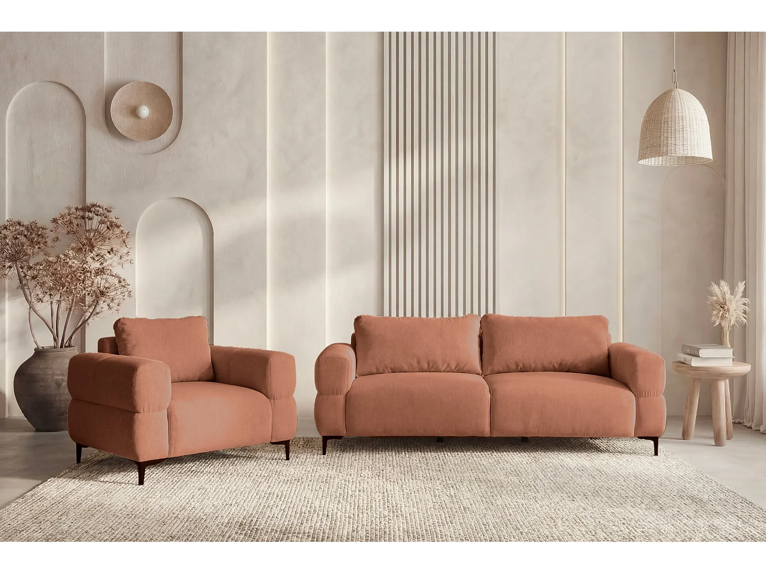 ELTON - Fauteuil en tissu lisse - Terracotta