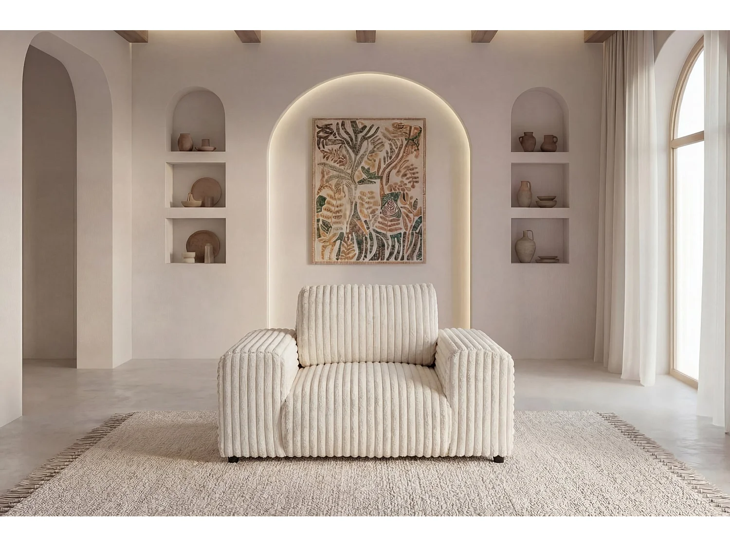 CAISA - Fauteuil en velours côtelé - Beige