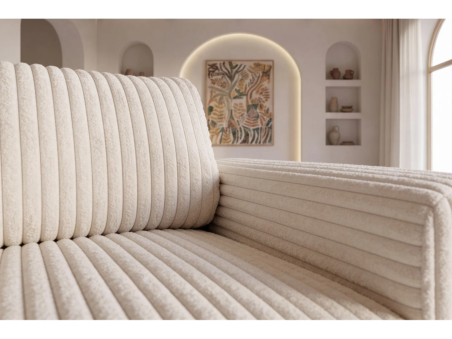 CAISA - Fauteuil en velours côtelé - Beige