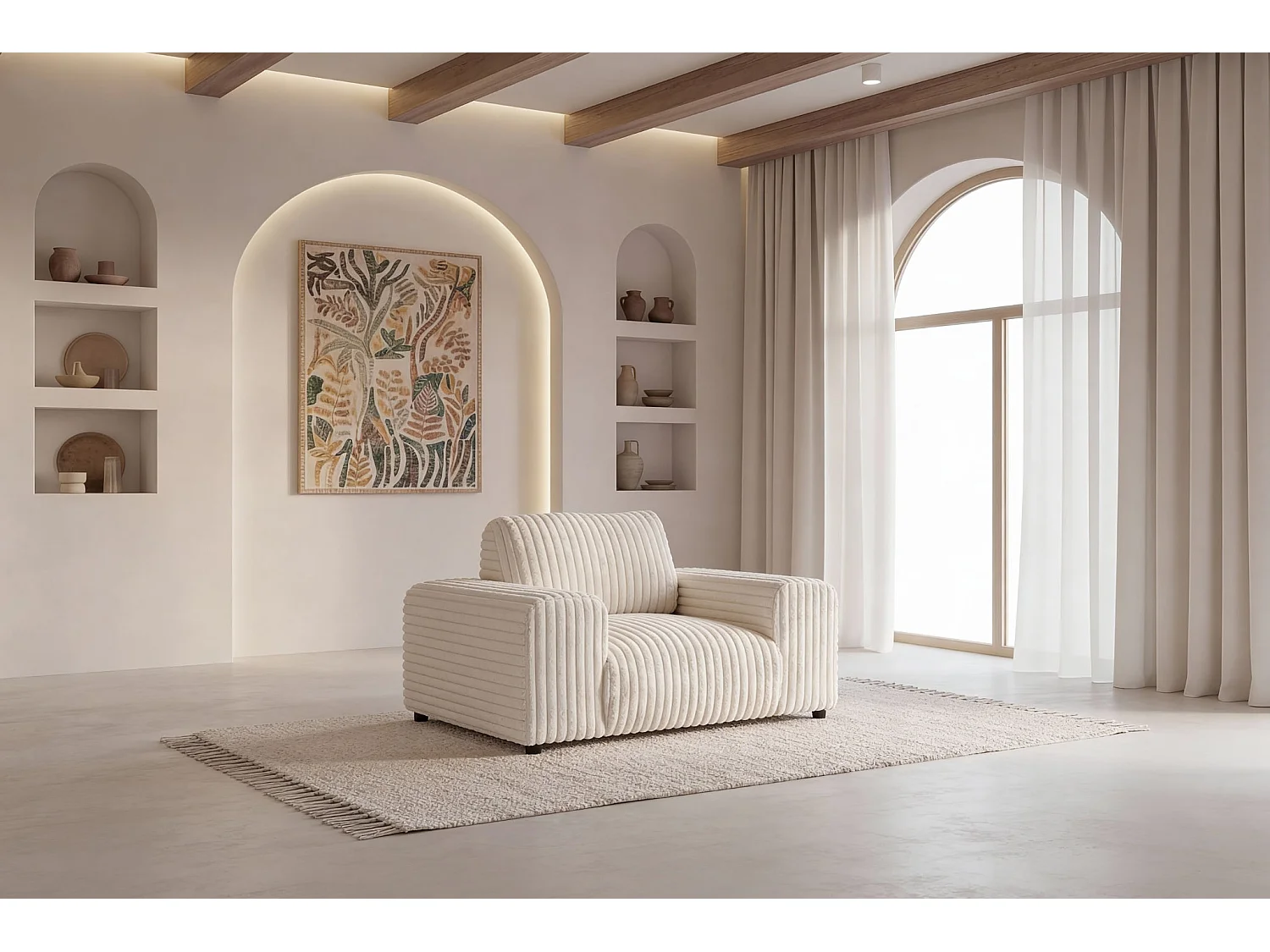 CAISA - Fauteuil en velours côtelé - Beige