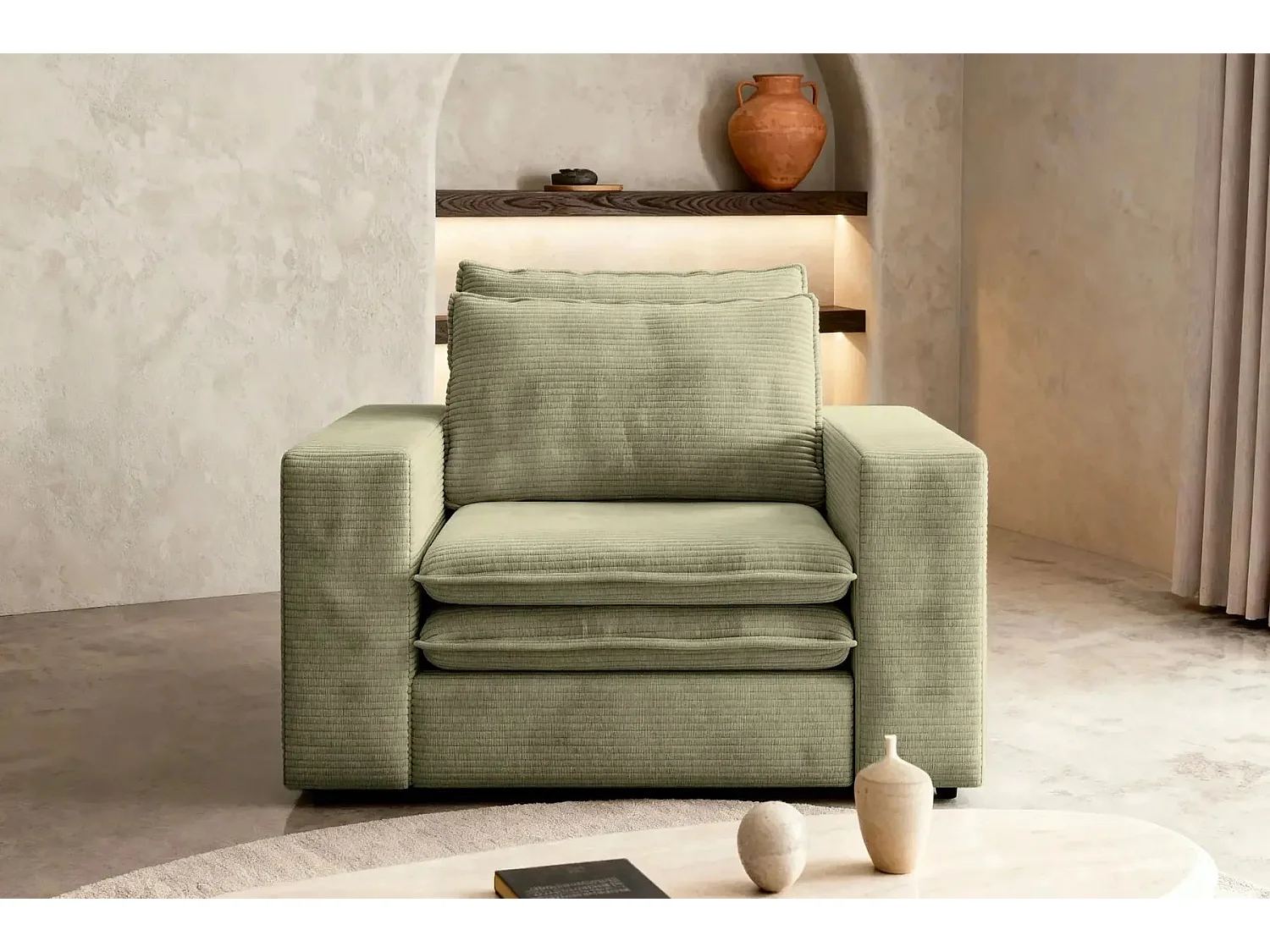 OSCAR - Fauteuil en velours côtelé - Vert olive
